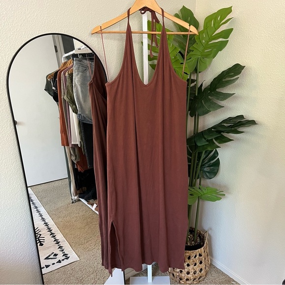 🤎 Old Navy Cocoa Brown Ribbed Halter Maxi Dress XXL | Soft Knit Summer Staple - Picture 1 of 8